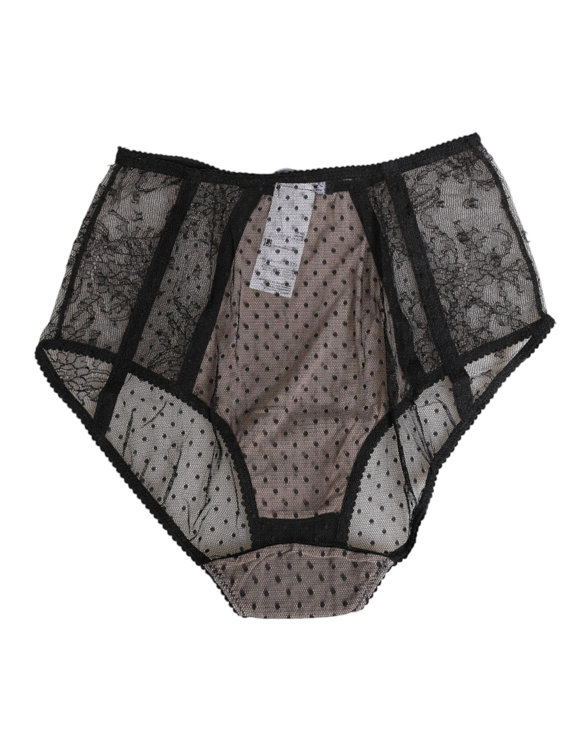 Black Sheer Polka Dot Lace High Waist Underwear-Dolce & Gabbana-LabelTerrace.com