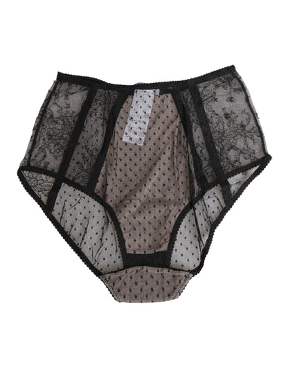 Black Sheer Polka Dot Lace High Waist Underwear-Dolce & Gabbana-LabelTerrace.com