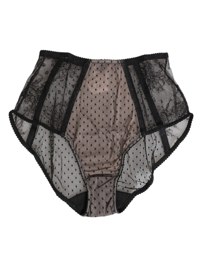 Black Sheer Polka Dot Lace High Waist Underwear-Dolce & Gabbana-LabelTerrace.com