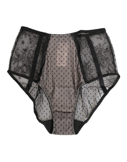 Black Sheer Polka Dot Lace High Waist Underwear-Dolce & Gabbana-LabelTerrace.com
