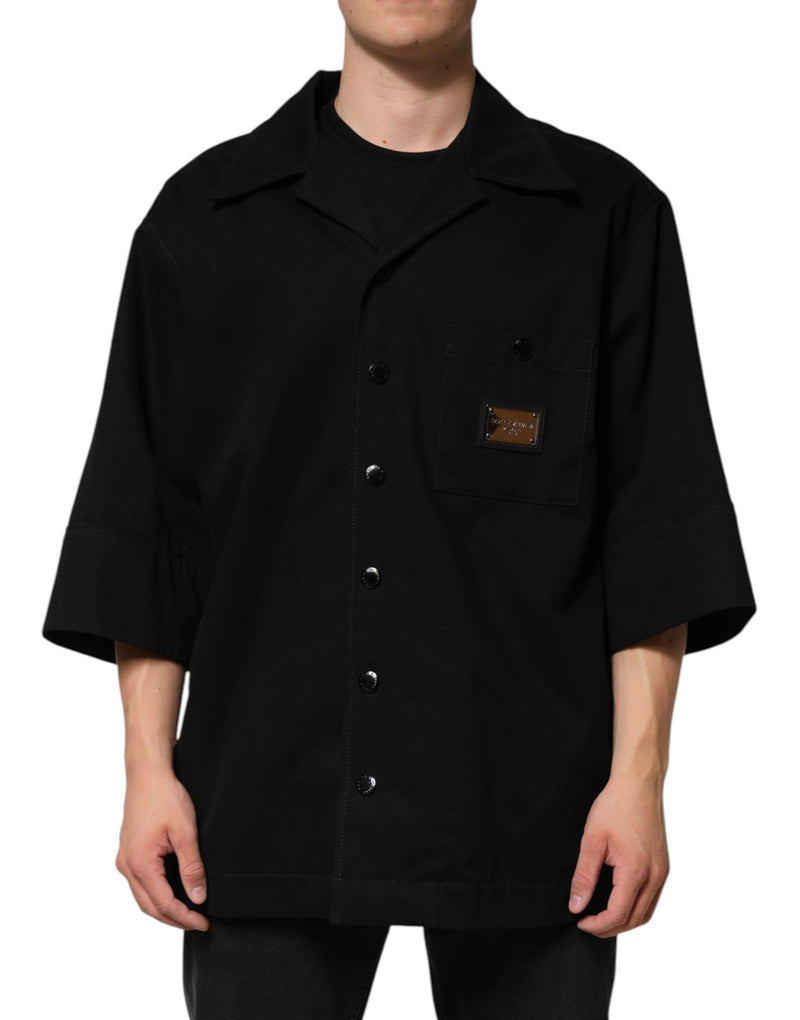 Black Short Sleeve Button Men Casual Shirt-Dolce & Gabbana-LabelTerrace.com