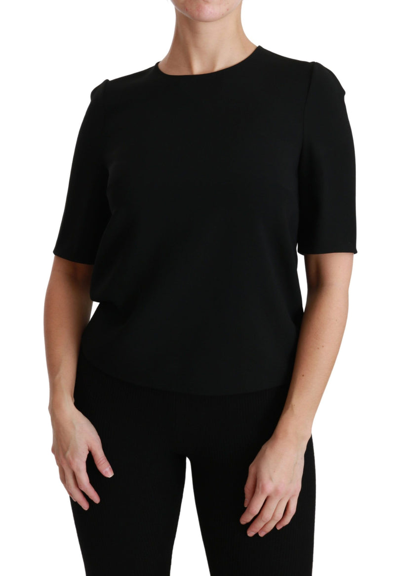 Black Short Sleeve Casual Top Stretch Blouse-Dolce & Gabbana-LabelTerrace.com