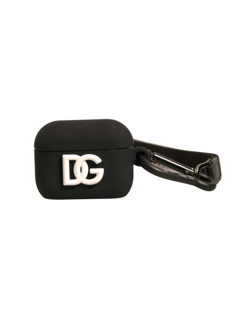 Black Silicone Rubber Logo Embossed Airpods Case-Dolce & Gabbana-LabelTerrace.com