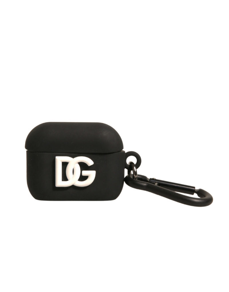 Black Silicone Rubber Logo Embossed Airpods Case-Dolce & Gabbana-LabelTerrace.com