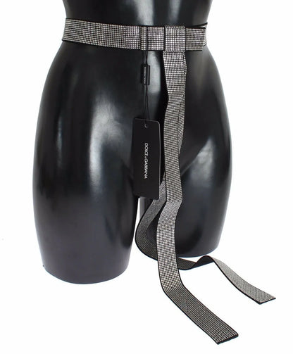 Black Silk Clear Crystal Bow Waist Belt-Dolce & Gabbana-LabelTerrace.com