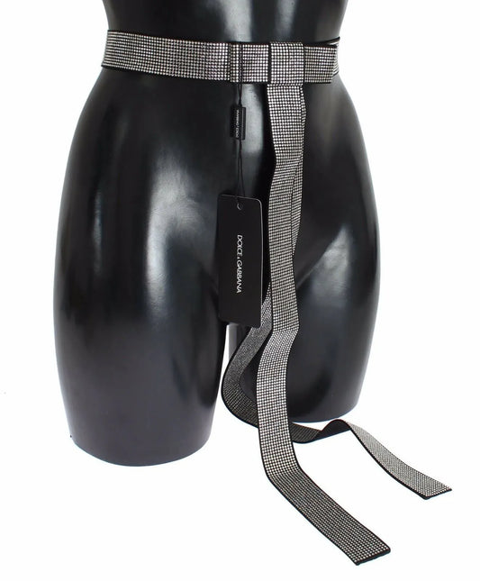 Black Silk Clear Crystal Bow Waist Belt-Dolce & Gabbana-LabelTerrace.com