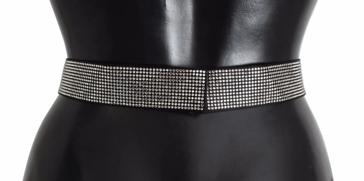 Black Silk Clear Crystal Bow Waist Belt-Dolce & Gabbana-LabelTerrace.com