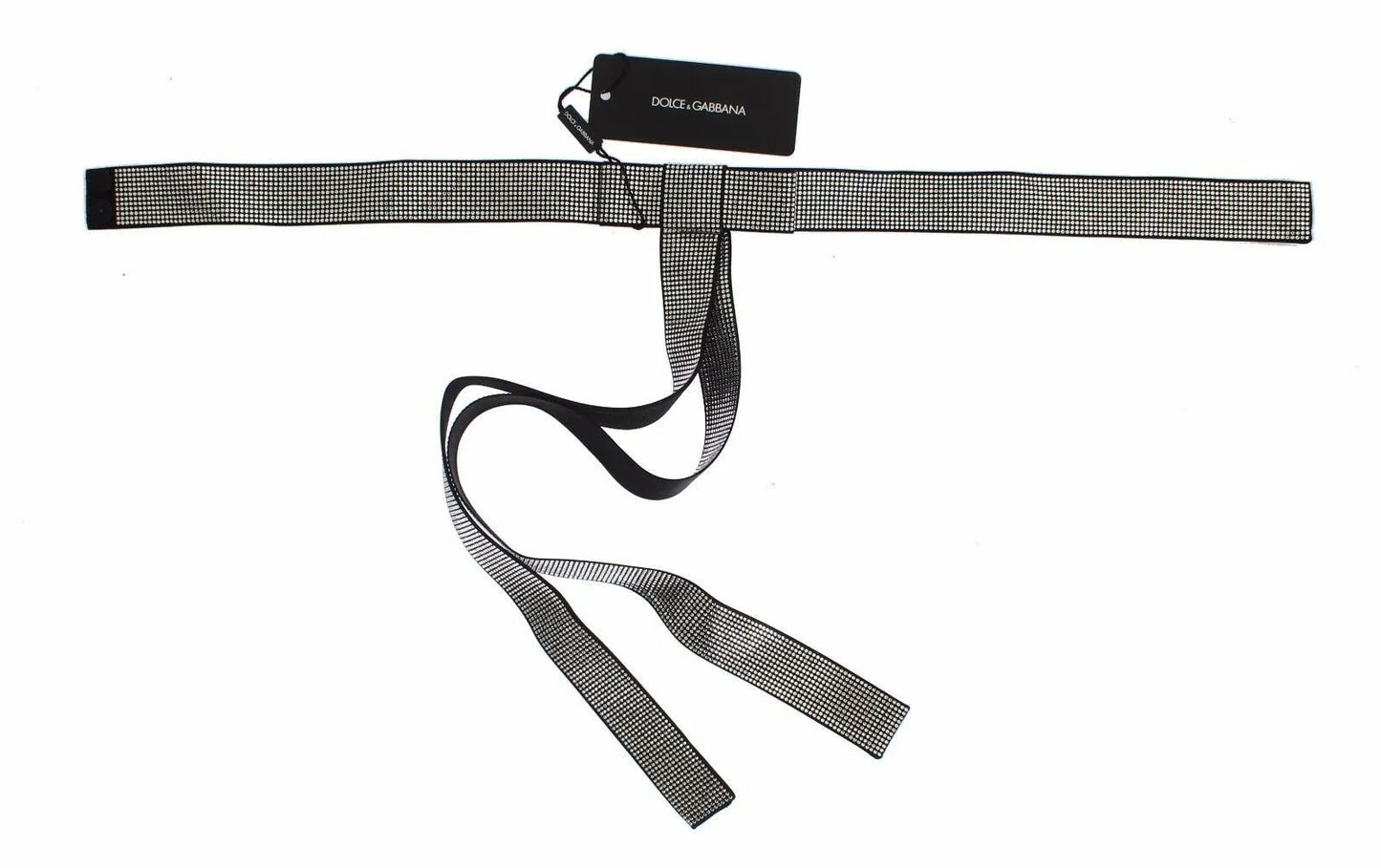 Black Silk Clear Crystal Bow Waist Belt-Dolce & Gabbana-LabelTerrace.com