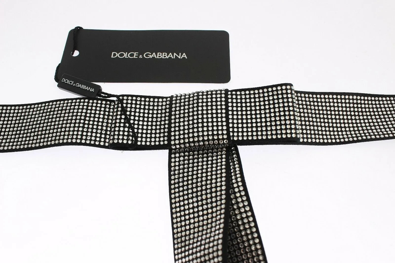Black Silk Clear Crystal Bow Waist Belt-Dolce & Gabbana-LabelTerrace.com
