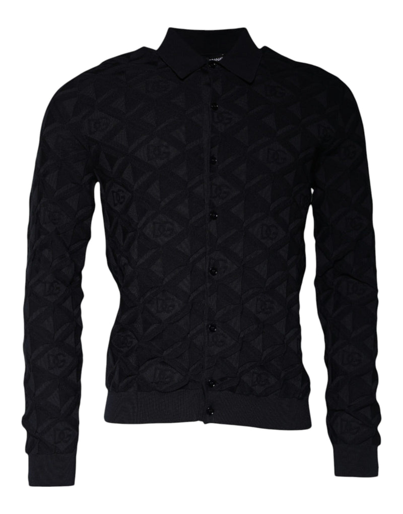 Black Silk Crew Neck Men Cardigan Sweater-Dolce & Gabbana-LabelTerrace.com