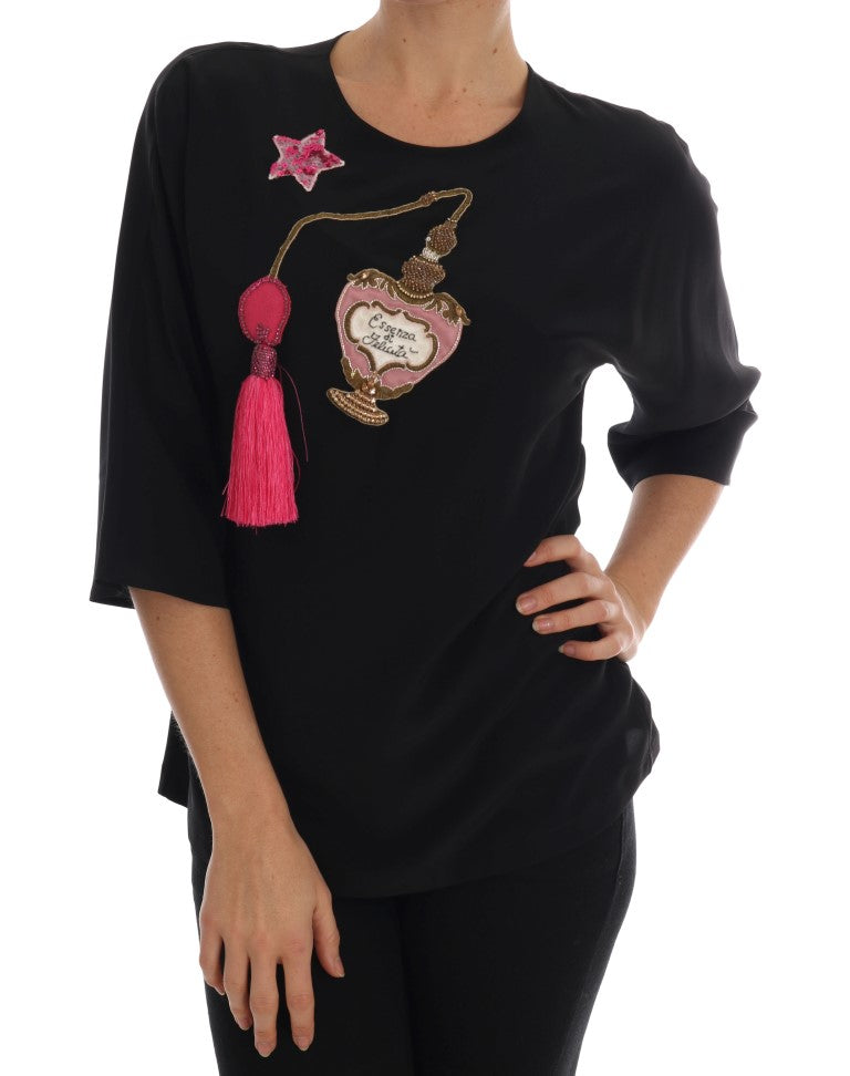 Black Silk Fairy Tale Top Crystal Blouse-Dolce & Gabbana-LabelTerrace.com