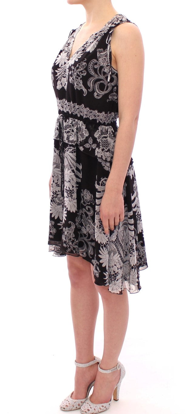 Black Silk Floral Pattern Shift Coctail Dress-Sachin & Babi-LabelTerrace.com