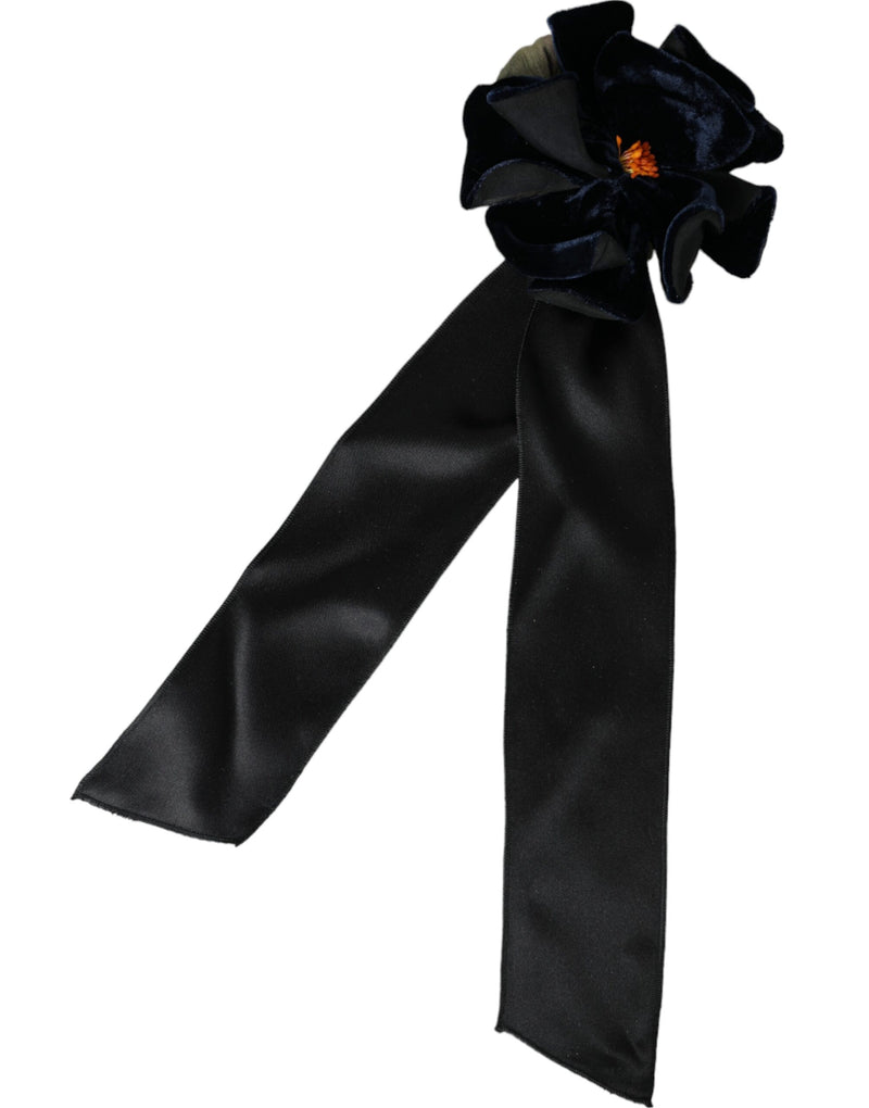 Black Silk Gold Brass Floral Hair Pin Brooch-Dolce & Gabbana-LabelTerrace.com