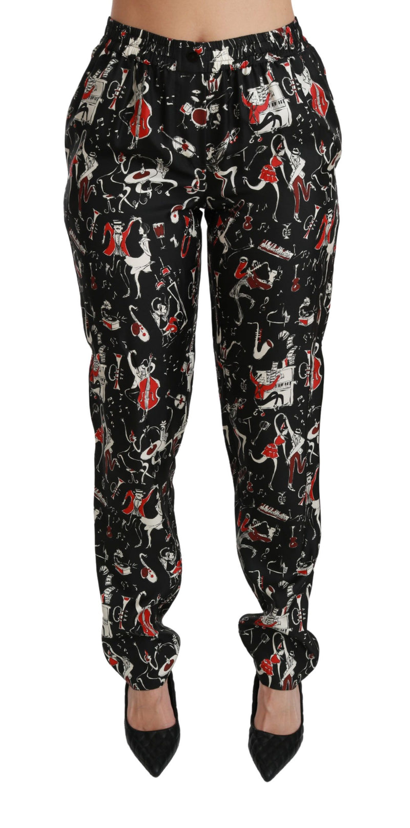 Black Silk Instrument Mid Waist Pants-Dolce & Gabbana-LabelTerrace.com