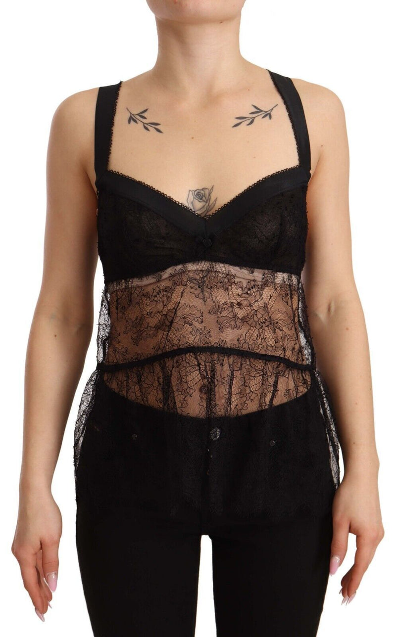 Black Silk Lace Babydoll Nylon Lingerie Top-Dolce & Gabbana-LabelTerrace.com