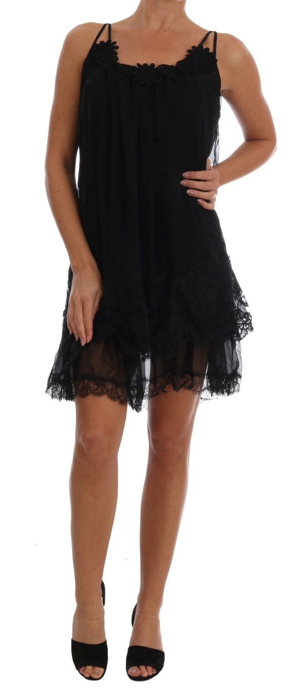 Black Silk Lace Chemise Dress-Dolce & Gabbana-LabelTerrace.com