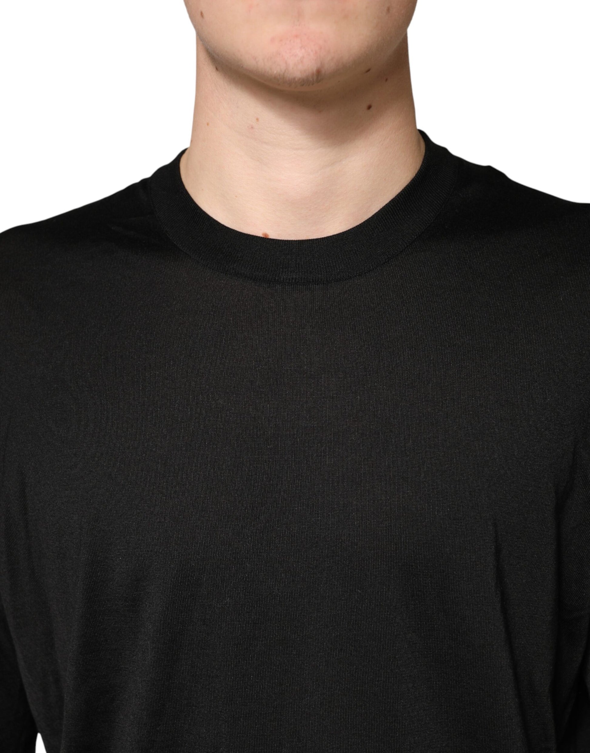 Black Silk Men Crew Neck Pullover Sweater