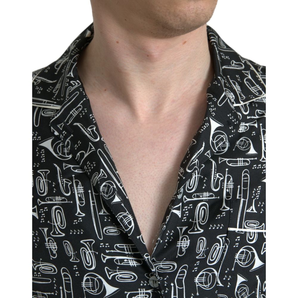 Black Silk Pattern Shirt