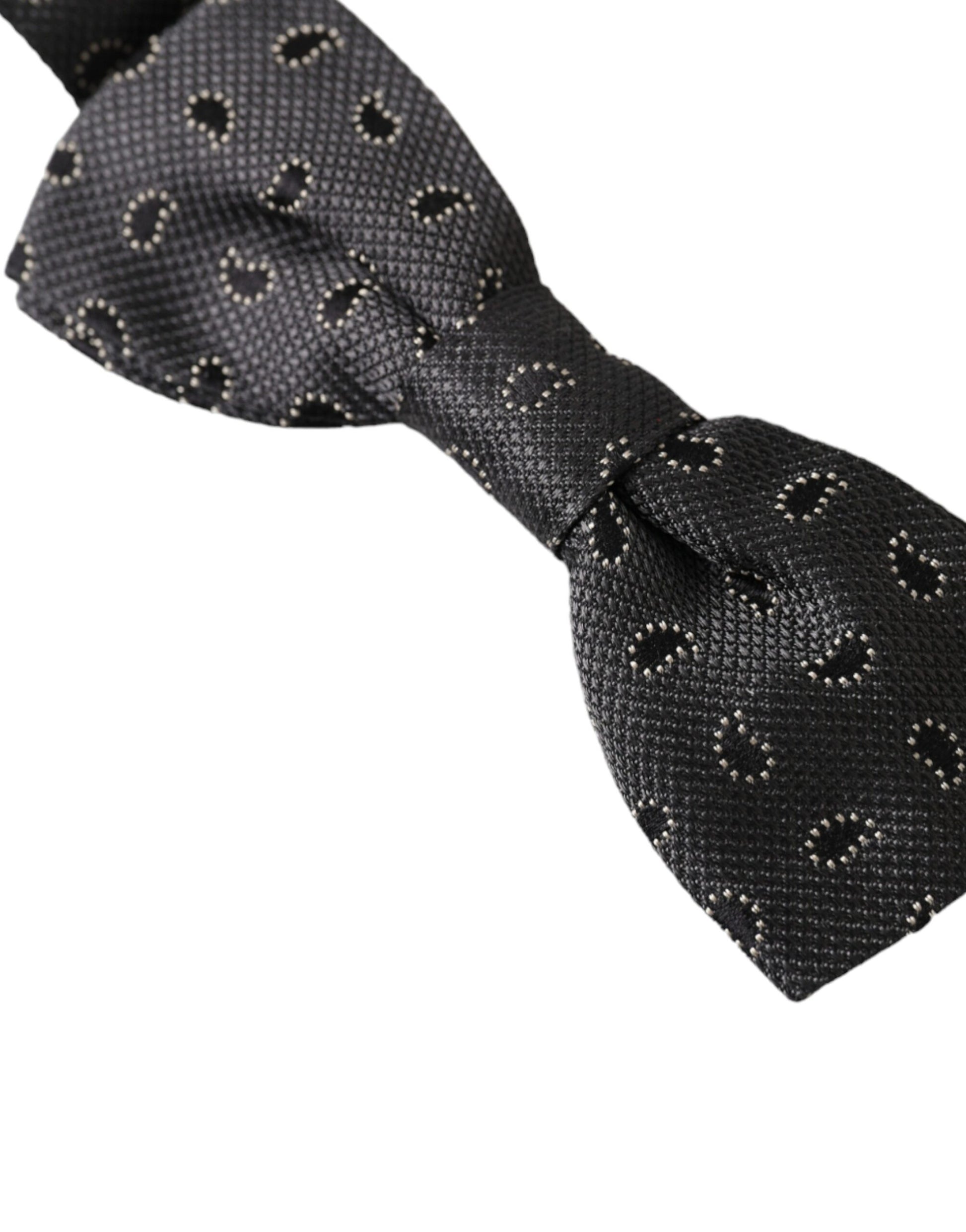 Black Silk Patterned Adjustable Neck Men Bow Tie-Dolce & Gabbana-LabelTerrace.com