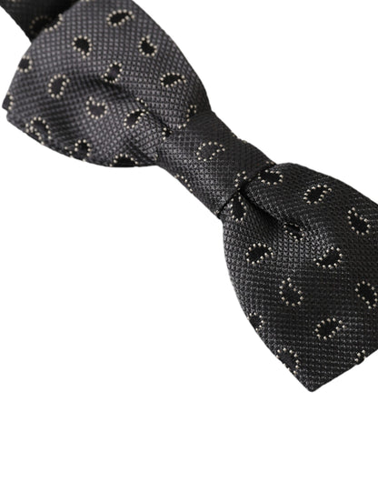 Black Silk Patterned Adjustable Neck Men Bow Tie-Dolce & Gabbana-LabelTerrace.com