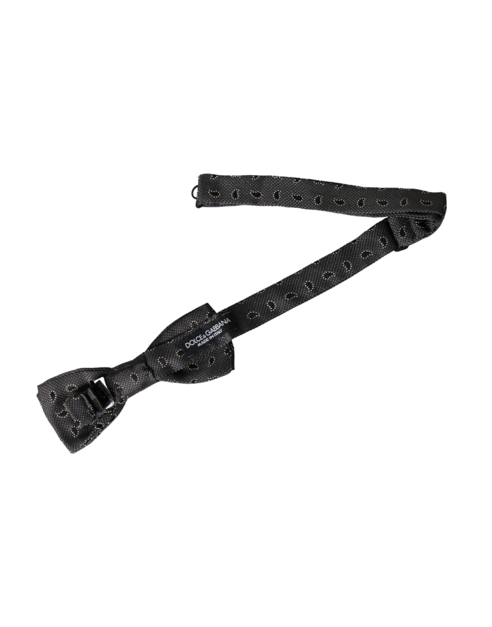 Black Silk Patterned Adjustable Neck Men Bow Tie-Dolce & Gabbana-LabelTerrace.com