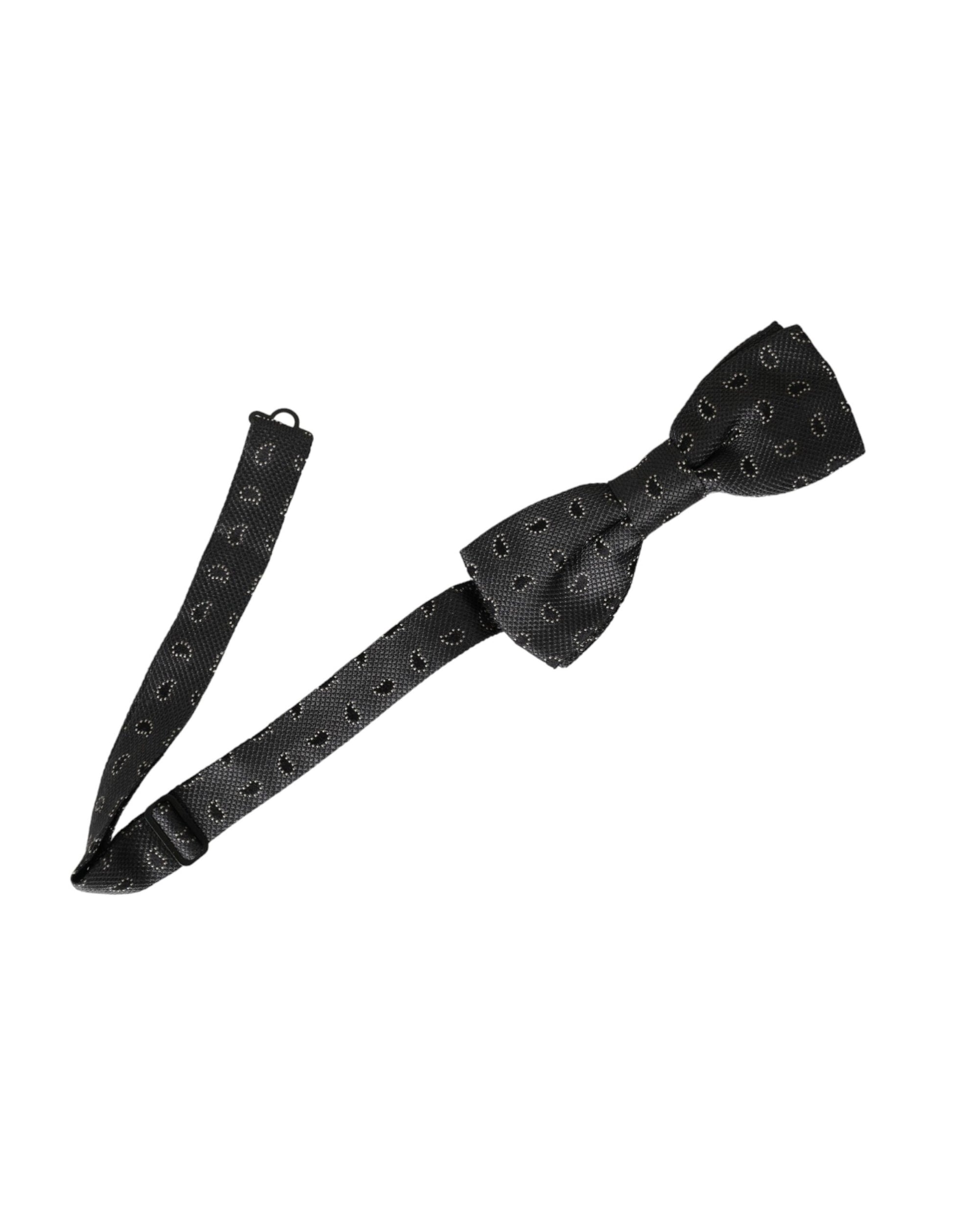 Black Silk Patterned Adjustable Neck Men Bow Tie-Dolce & Gabbana-LabelTerrace.com