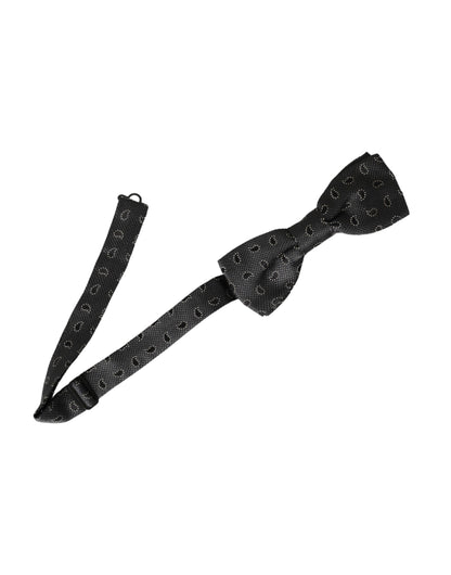 Black Silk Patterned Adjustable Neck Men Bow Tie-Dolce & Gabbana-LabelTerrace.com