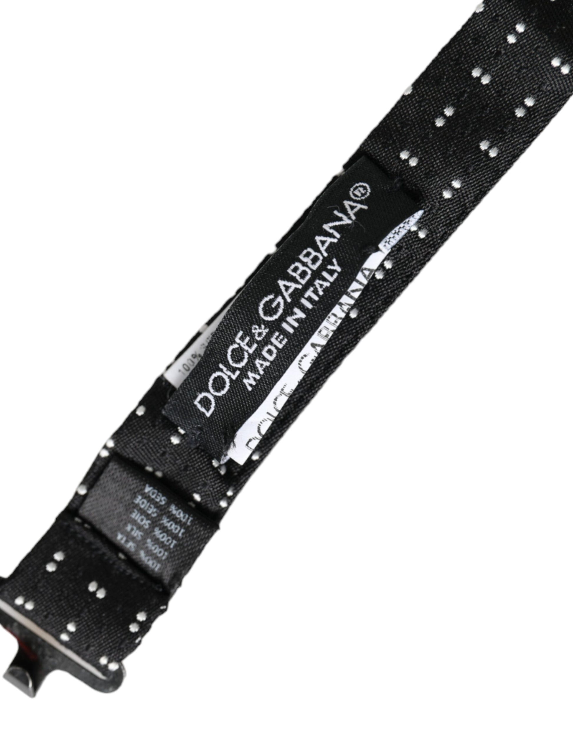 Black Silk Patterned Adjustable Neck Men Papillon Bow Tie-Dolce & Gabbana-LabelTerrace.com