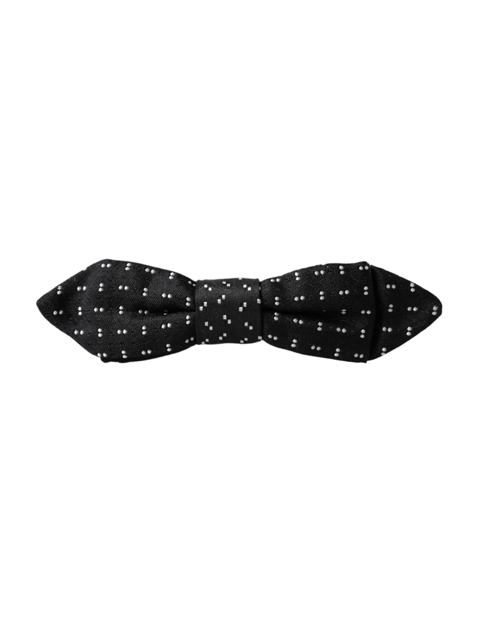 Black Silk Patterned Adjustable Neck Men Papillon Bow Tie-Dolce & Gabbana-LabelTerrace.com