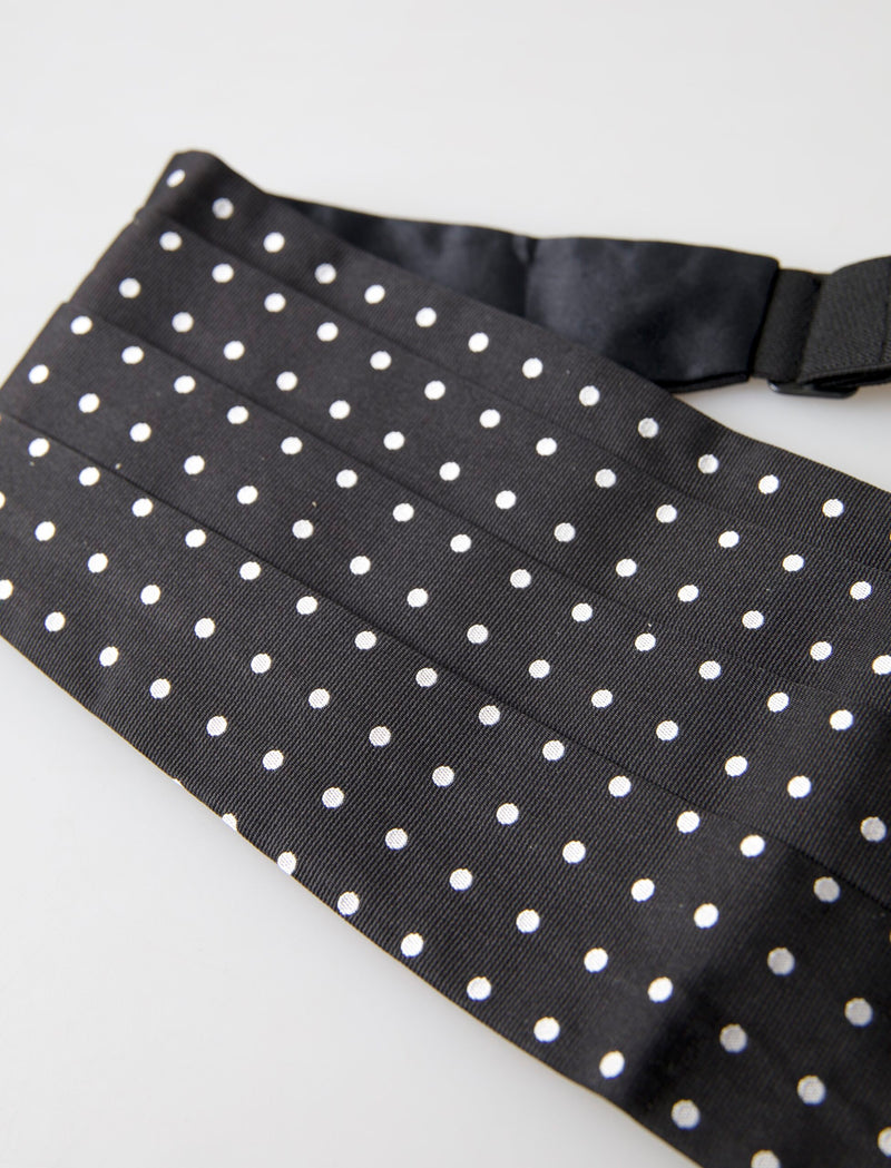 Black Silk Polka Waist Tuxedo Belt Cummerbund-Dolce & Gabbana-LabelTerrace.com