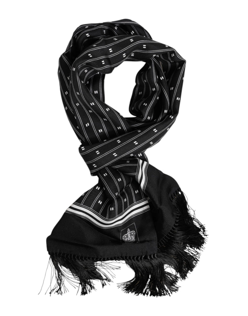 Black Silk Printed Fringes Men Foulard Scarf-Dolce & Gabbana-LabelTerrace.com
