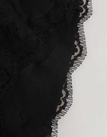 Black Silk Satin Floral Lace Panty Brief Underwear