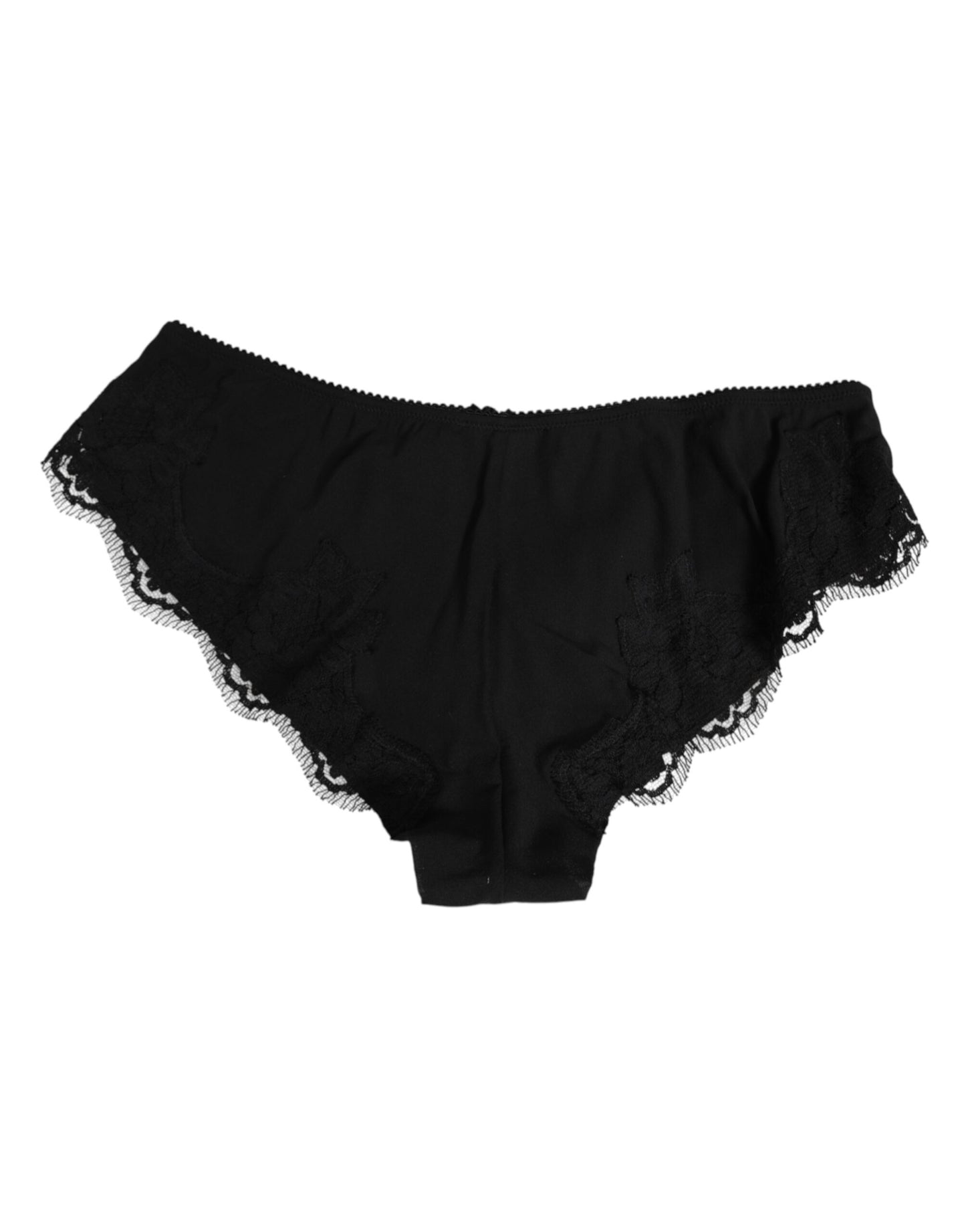 Black Silk Satin Floral Lace Panty Brief Underwear