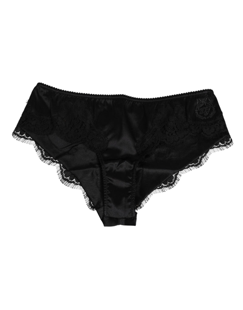 Black Silk Satin Floral Lace Panty Brief Underwear-Dolce & Gabbana-LabelTerrace.com