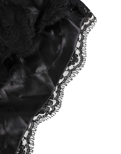 Black Silk Satin Lace Trim Panty Underwear