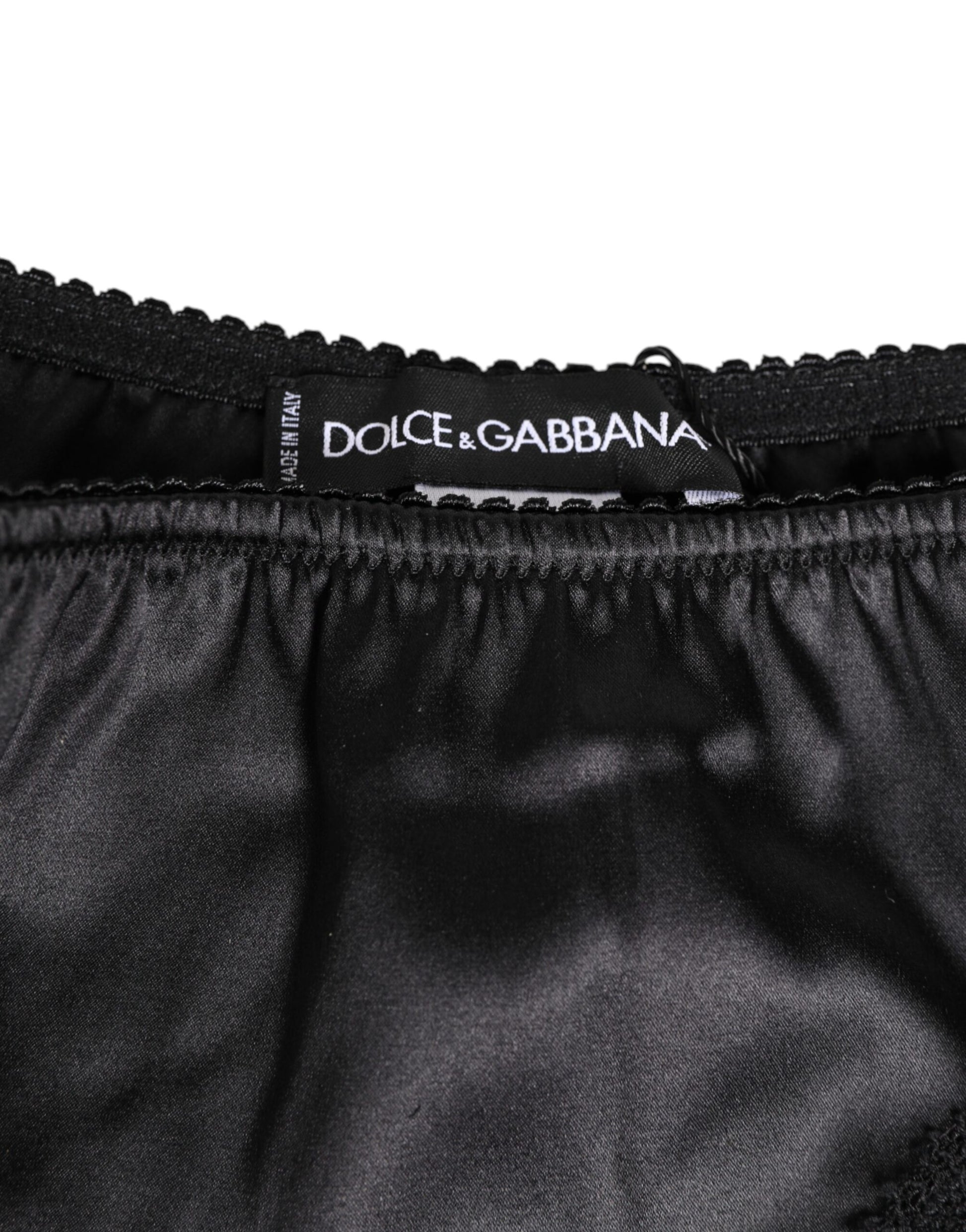 Black Silk Satin Lace Trim Panty Underwear