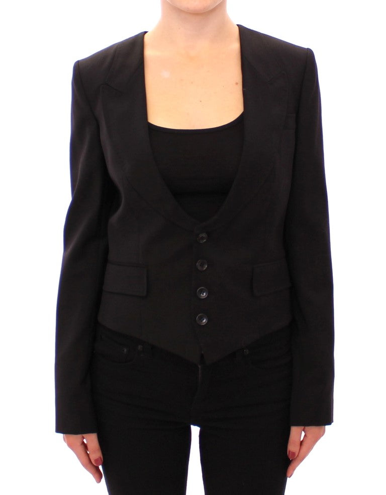 Black Silk Scarf Back Blazer Jacket-Dolce & Gabbana-LabelTerrace.com
