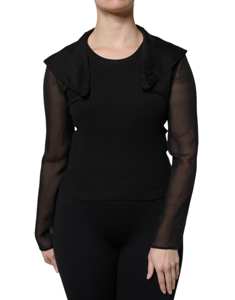 Black Silk Sheer Long Sleeves Blouse Top-Dolce & Gabbana-LabelTerrace.com