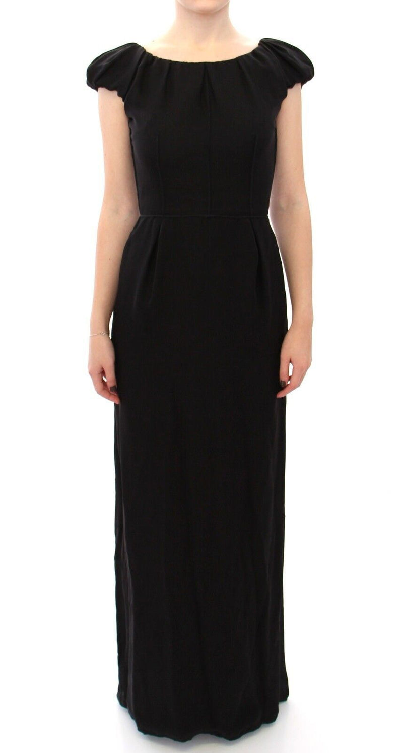 Black Silk Shortsleeve Gown Maxi IT Dress-Dolce & Gabbana-LabelTerrace.com