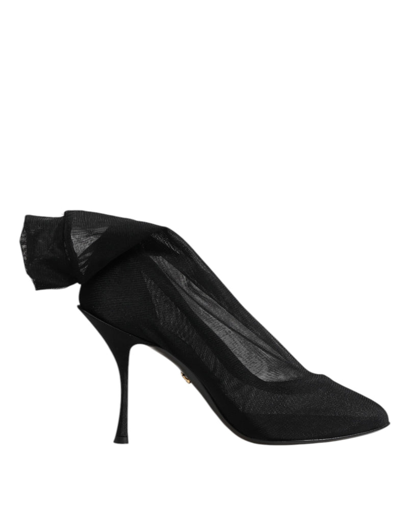 Black Silk Stretch Mesh Sock Boots Shoes-Dolce & Gabbana-LabelTerrace.com