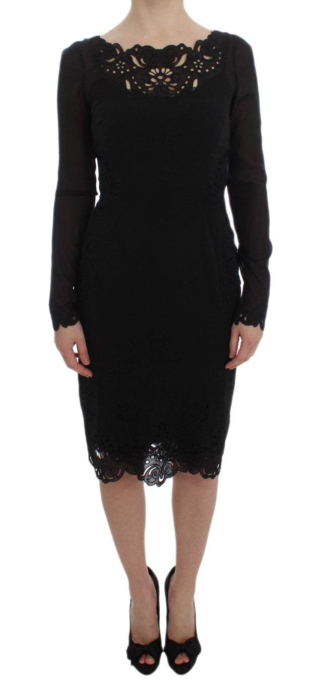 Black Silk Stretch Sheath Dress-Dolce & Gabbana-LabelTerrace.com