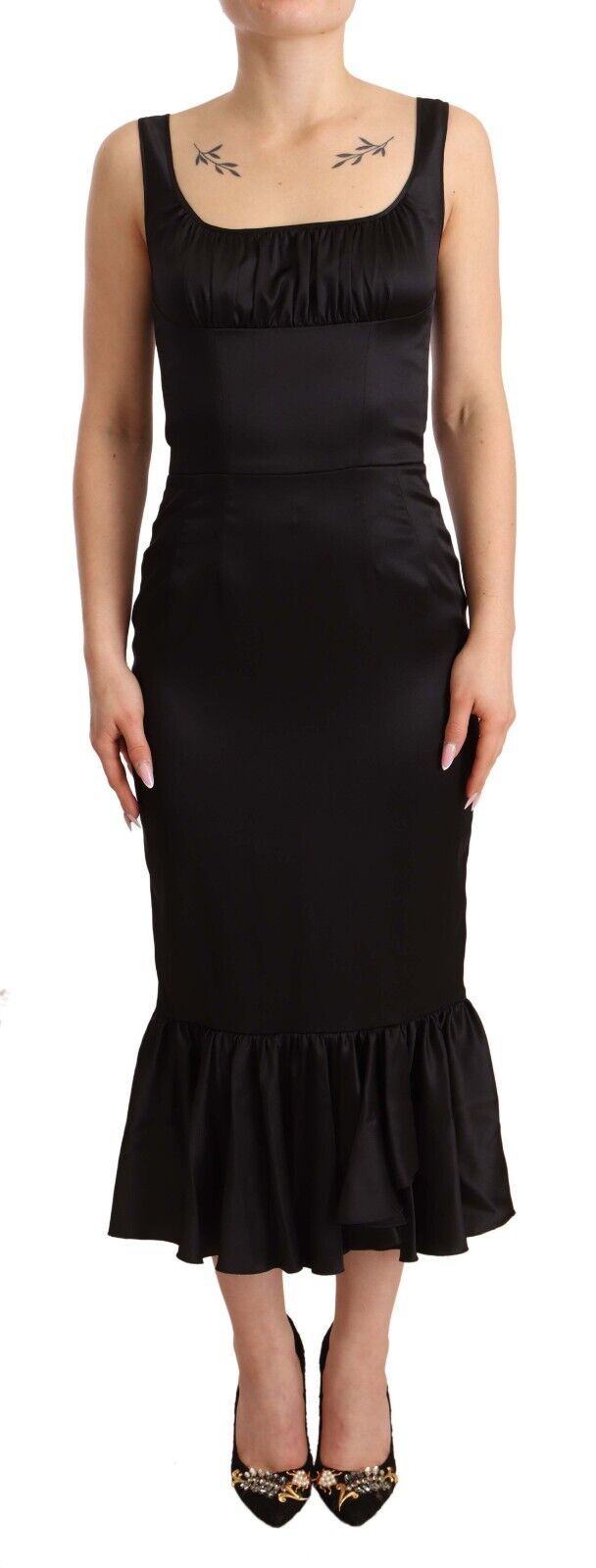 Black Silk Stretch Sheath Mermaid Midi Dress-Dolce & Gabbana-LabelTerrace.com