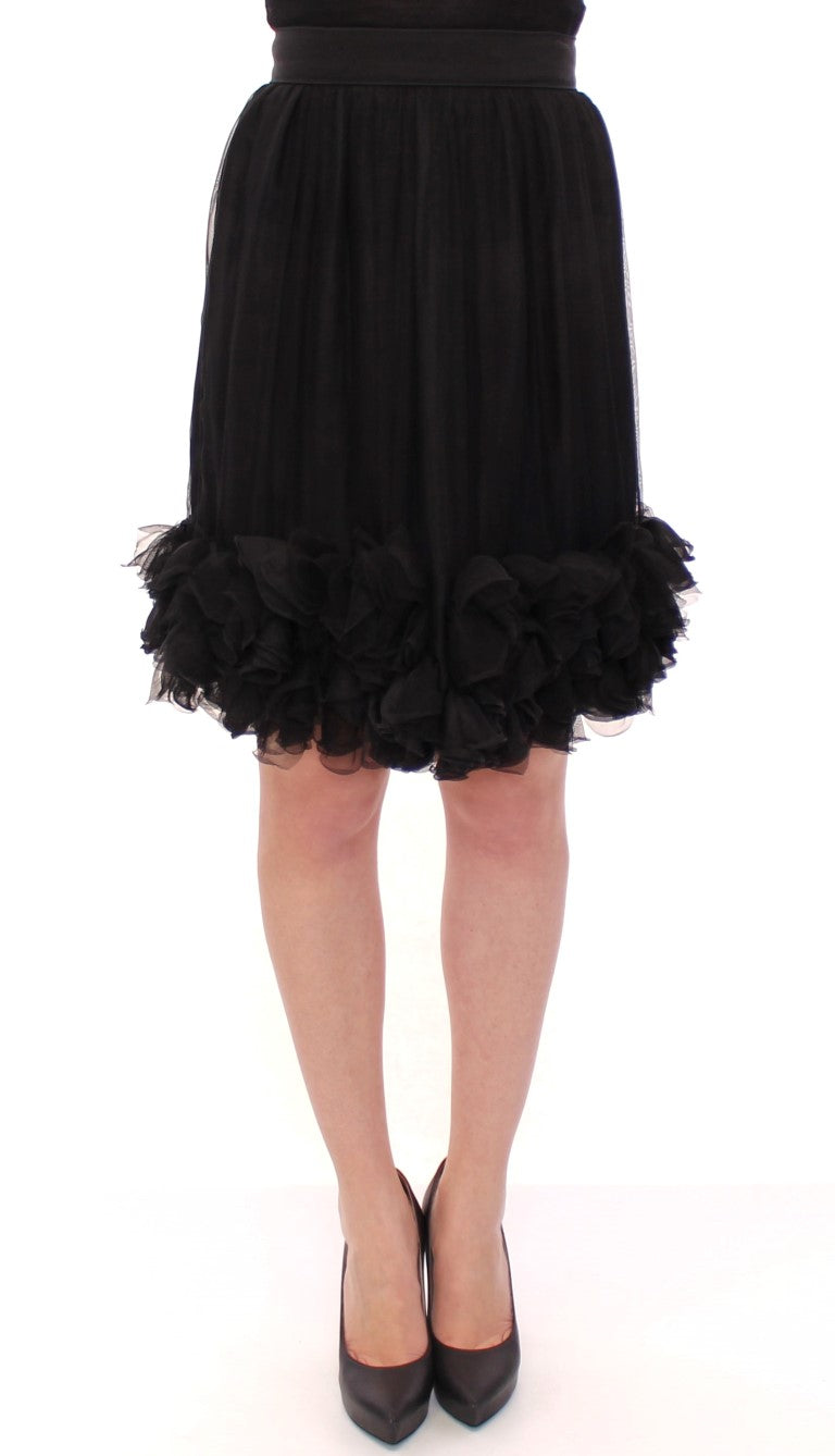 Black Silk Transparent Above Knees Skirt-Dolce & Gabbana-LabelTerrace.com