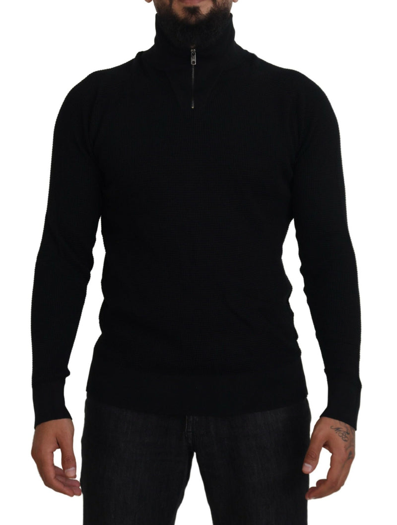 Black Silk Turtle Neck Pullover Sweater-Dolce & Gabbana-LabelTerrace.com