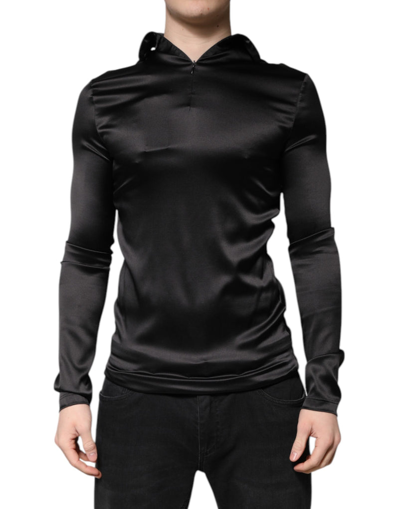Black Silk Turtleneck Men Pullover Sweater-Dolce & Gabbana-LabelTerrace.com