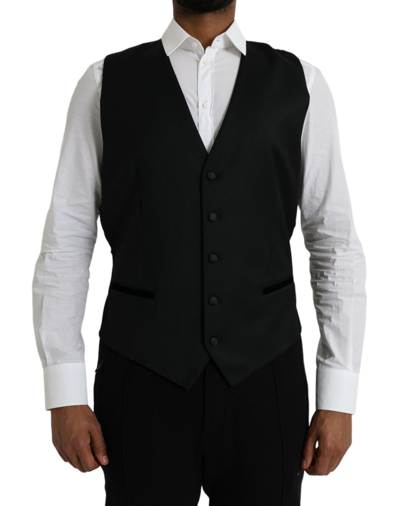 Black Silk Waistcoat Dress Formal Vest-Dolce & Gabbana-LabelTerrace.com