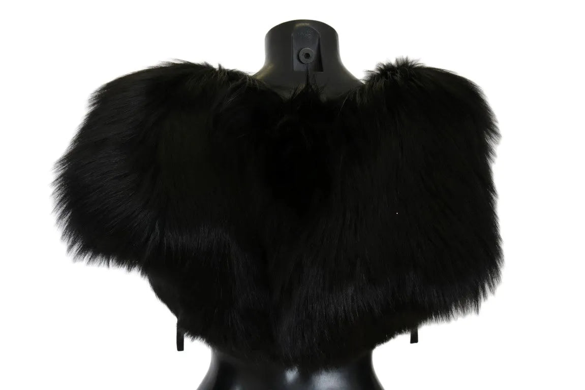 Black Silver Fox Fur Scarf-Dolce & Gabbana-LabelTerrace.com