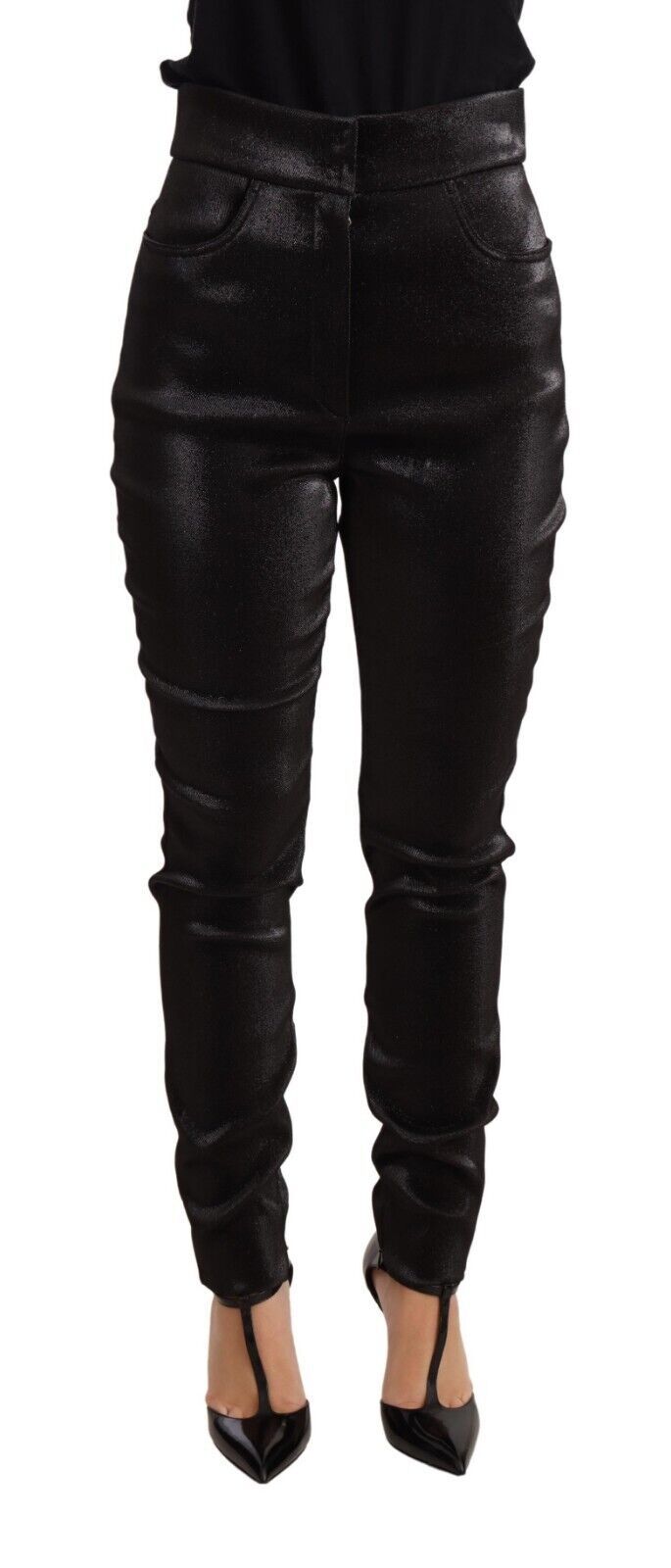 Black Silver Lurex Thread Cotton Stretch Pants-Dolce & Gabbana-LabelTerrace.com