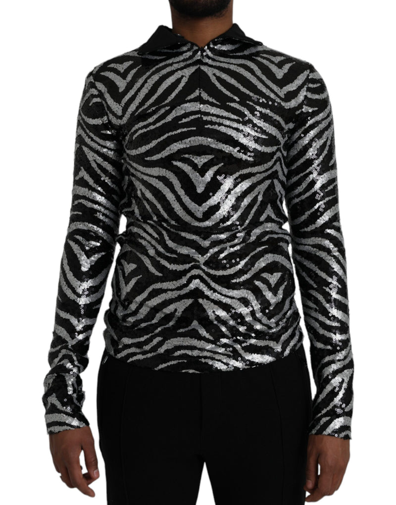 Black Silver Sequined Polyester Sweater-Dolce & Gabbana-LabelTerrace.com