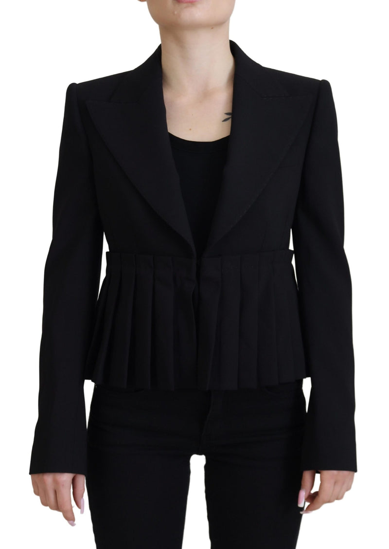Black Single Breasted Fit Blazer Wool Jacket-Dolce & Gabbana-LabelTerrace.com
